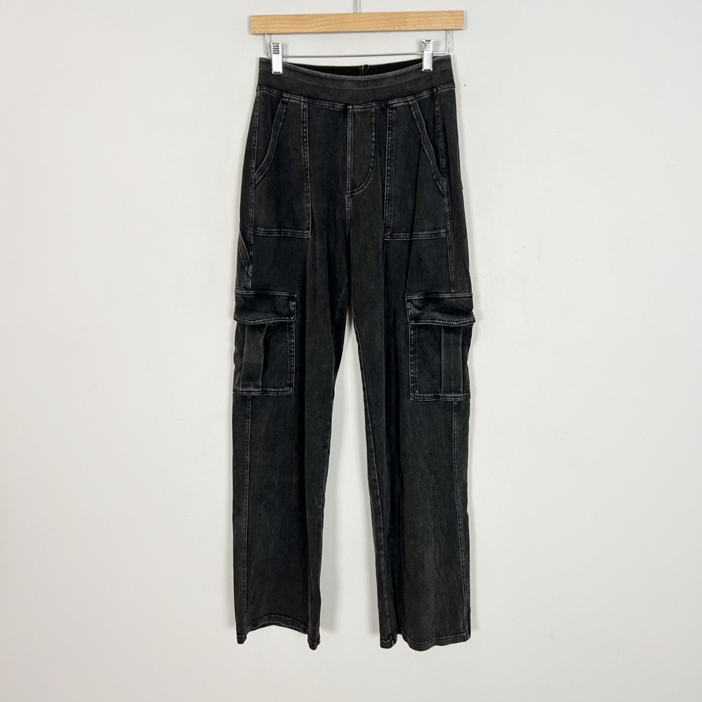Halara Flex Pull On Jeans Cargo Black Wash Straight Leg Size Small Women's